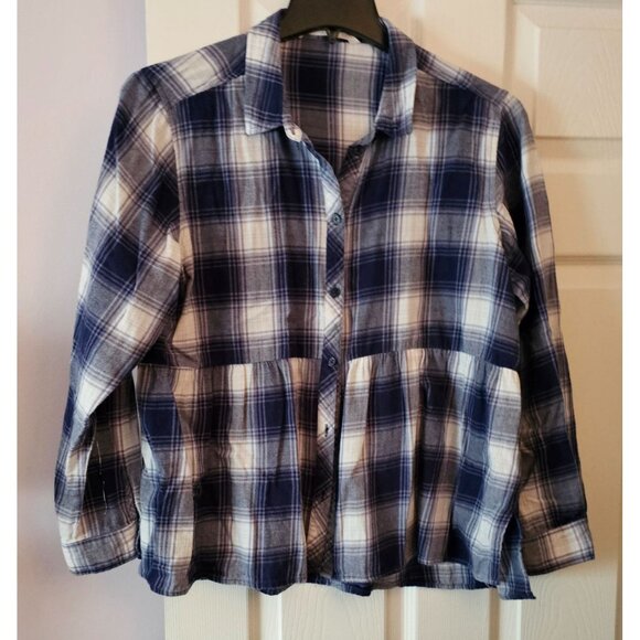 Vanilla Star Women's Plaid Button-Down Peplum Shirt Sz XL Soft Comfortable Style - Picture 1 of 9
